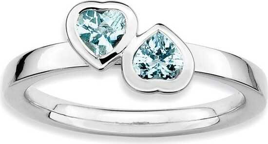 Black Bow Jewelry Co. BlackBowJewelrySterlingSilverStackableDoubleHeartAquamarineRingSize6