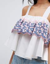 Thumbnail for your product : ASOS Double Layer Sun Top With Floral Embroidery