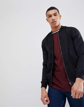 Pull&Bear Faux Suede Bomber Jacket In Black