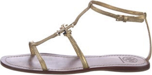 Tory Burch Leather T-Strap Sandals Purple Wrap-Around Straps & Buckle Closure at Ankles Designer