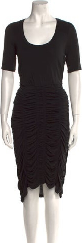 Burberry London Dress Black Short Sleeve with Scoop Neck Concealed Zip Closure at Side Designer size 44.