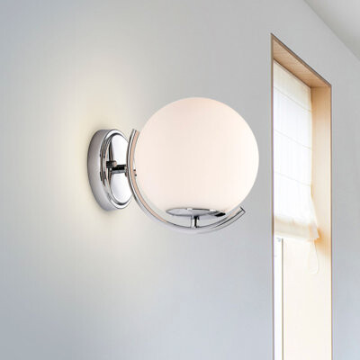 Ebern Designs Retro Glass Globe Wall Sconce Bedroom Lights Silver