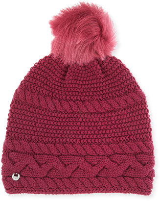 UGG Cable-Knit Beanie w/ Pompom, Bougainvillea
