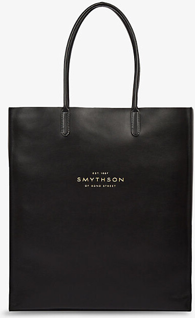 Smythson Womens Black Pavilion Kingly Leather Tote Bag