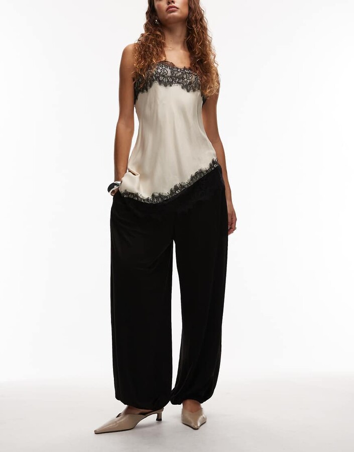 Arket pull on balloon shape pants with shine in black