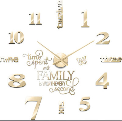3D Large Frameless DIY Wall Clock Modern Decor Family Quote Wall Stickers Clock Kit For Home Living Room Bedroom Office Decorations Adjustable Size(Go