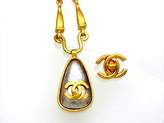 Thumbnail for your product : Chanel CC Logo Gold Tone Metal Clear Plastic Stone Necklace