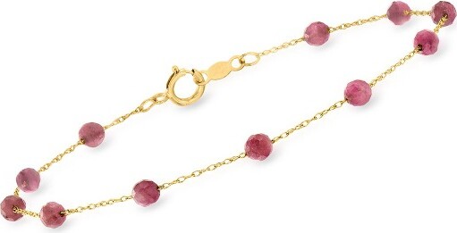 Ross-Simons PureCollectionbyRoss-Simons2.70ct.t.w.PinkTourmalineBeadStationBraceletin14ktYellowGoldSize8