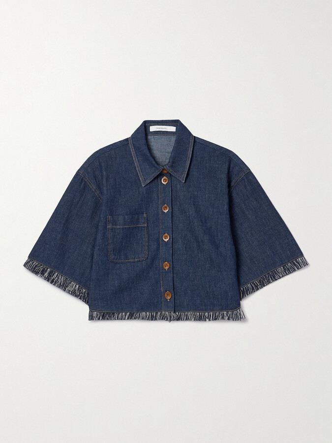 Zimmermann Rhiannon Cropped Frayed Denim Shirt - Blue