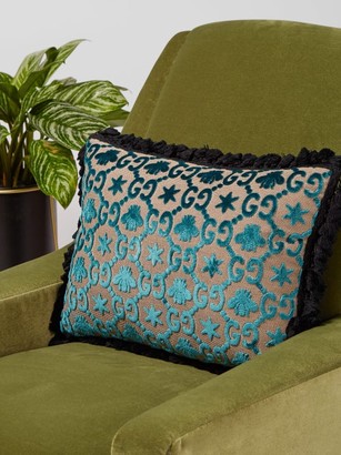 Gucci GG-jacquard Velvet Cushion - Blue Multi