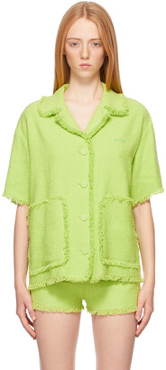 MSGM Green Tweed Solid Color Short Sleeve Shirt