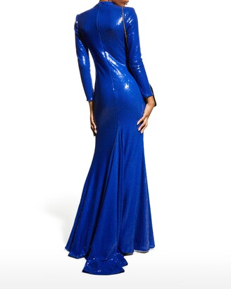 Jovani Sequined High-Neck Long-Sleeve Gown