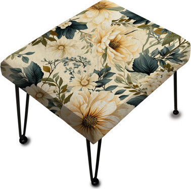 Design Art Antique Beige And Blue Peonies Flowers I - Floral Rectangle Ottoman