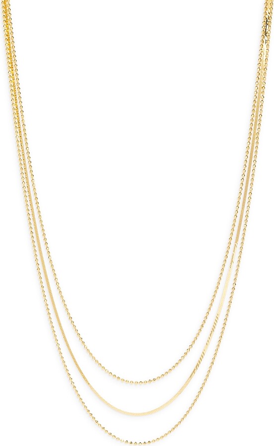 Argentovivo Ball & Herringbone Chain Layered Necklace in 14K Gold Plated Sterling Silver, 16-18