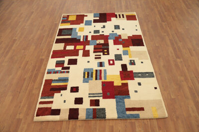 Corrigan Studio Abstract Gabbeh Style Area Rug 5x8 with Multicolor Geometric Shapes