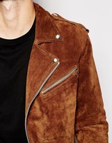 Thumbnail for your product : Reclaimed Vintage Inspired Suede Biker Jacket In Brown With Fringing