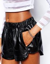 Thumbnail for your product : Motel PU Dolphin Hem Shorts With Perforated Trim