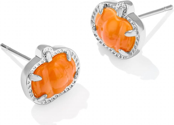 Kendra Scott Women's Pumpkin Stud Earrings In Rhodium/orange Mother Of Pearl