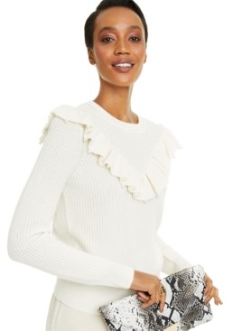 Charter Club Cashmere Imitation Pearl Detail Ruffle Sweater, Created for Macy's