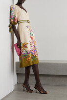 Thumbnail for your product : Zimmermann Tropicana Belted Floral-print Linen Dress - Cream