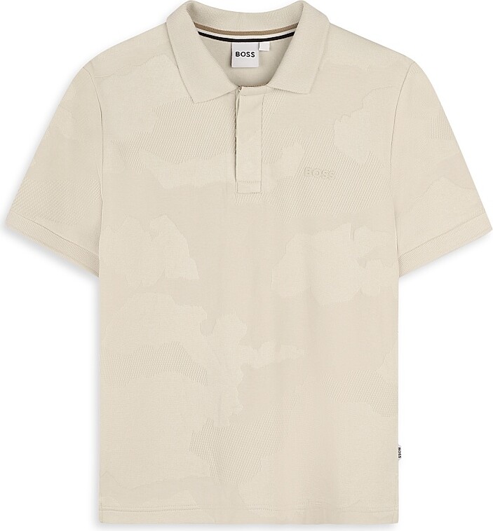 Little Boy's Logo Jacquard Polo Shirt - Sand - Size 5