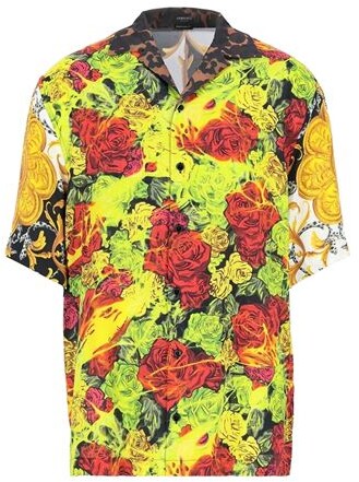 Versaces Männer Hemd Sonnenblume Drucken Revers Freizeit Lange Ärmel Hemd