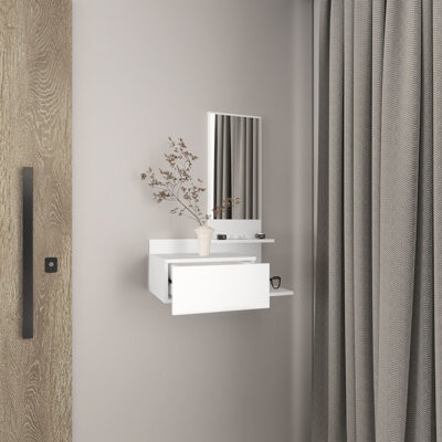 Modern Console Table With 3 Shelf And Full Extension Drawer - Mirror For Bathroom Storage & Stylish