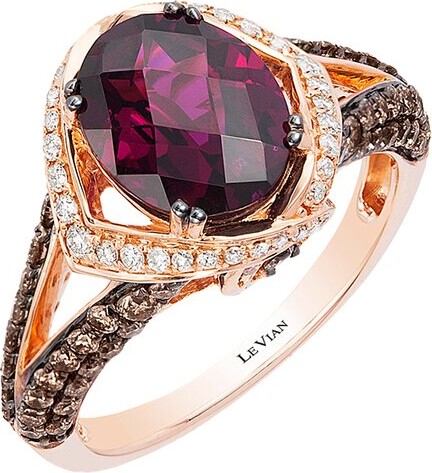 LeVian 14K Rose Gold 3.80 Ct. Tw. Diamond & Rhodolite Ring
