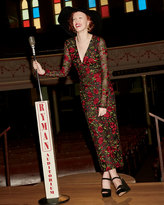 Thumbnail for your product : Naeem Khan Long-Sleeve Rose-Embroidered Organza Dress, Black/Red