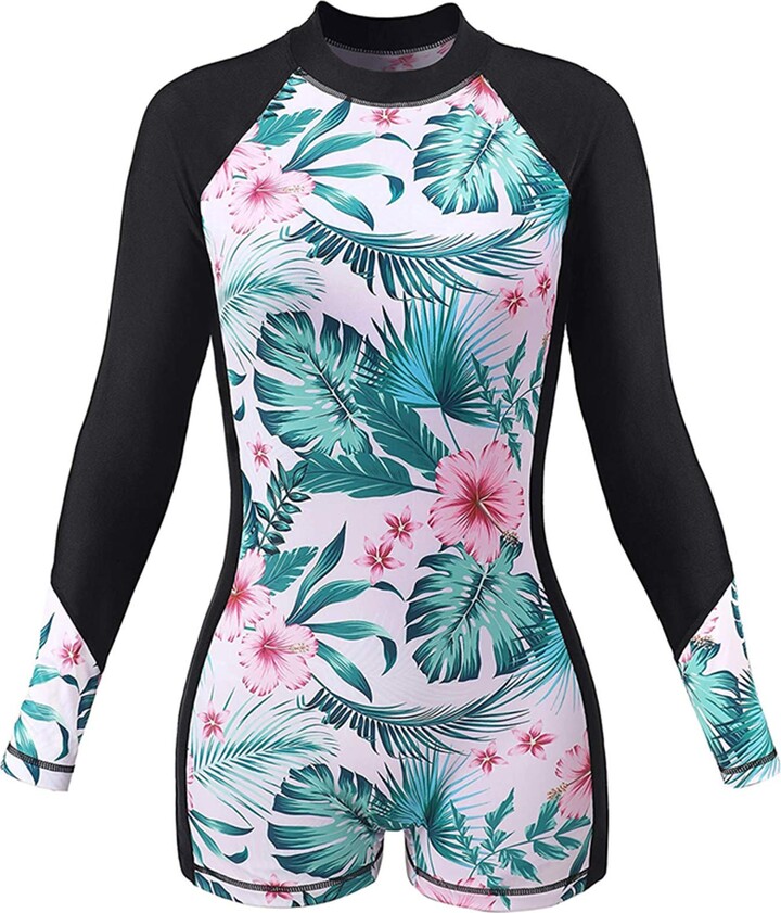 Charmo Women UPF 50+ Long Sleeve Rashguard Boyshort One Piece Swimsuits