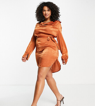 First Distraction Plus First Distraction The Label plus satin dress in rust
