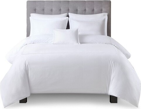 LIVN CO. 500ThreadCountCottonSateenDuvetCoverSetwithEmbroideredBorderWhite/White-King/CalKing
