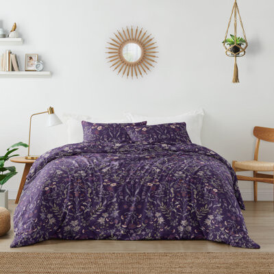 Sweet Jojo Designs Boho Floral Wildflower Plum Purple King Duvet Cover Bedding Set