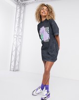 Thumbnail for your product : Collusion acid wash short sleeve t shirt dress with graphic print