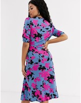 Thumbnail for your product : Outrageous Fortune wrap front ruched midi dress in contrast floral print