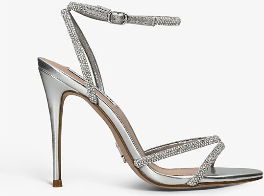 Steve Madden Womens Silver Bryanna Rhinestone-Embellished Metallic-Leather Sandals Eur 37 / 4 Uk Women