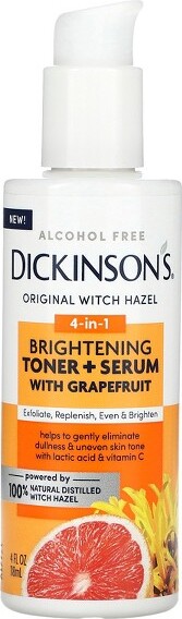 Dickinson's DickinsonBrandsOriginalWitchHazel,4-In-1BrighteningToner+SerumwithGrapefruit,AlcoholFree,4floz(118ml)