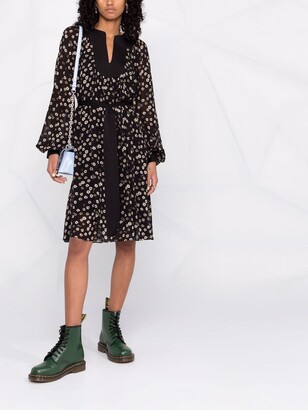 Karl Lagerfeld Paris Logo Floral-Print Semi-Sheer Midi Dress