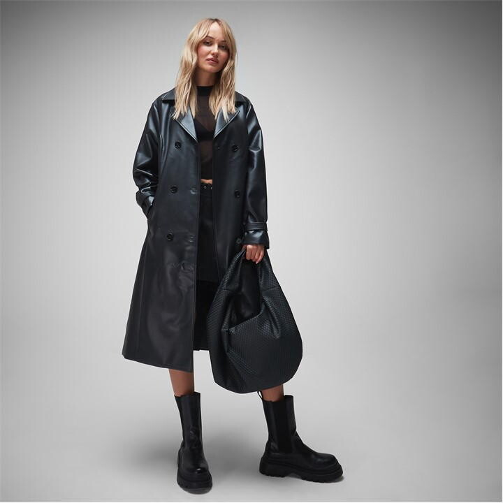 Missguided Faux Leather Double Breasted Trench Coat ShopStyle