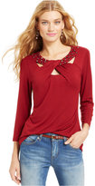 Thumbnail for your product : ECI Embellished Cutout Three-Quarter-Sleeve Top