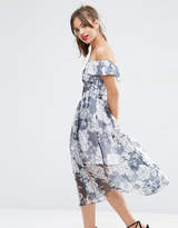Thumbnail for your product : ASOS Petite PETITE Navy Floral Bardot Organza Midi Dress