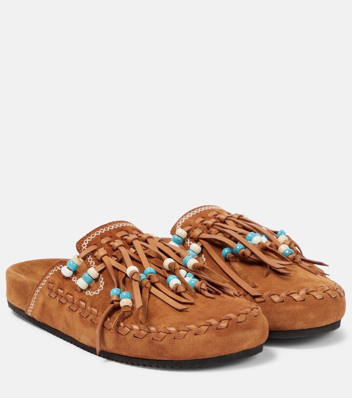 Alanui Bead-embellished suede mules