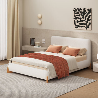 Latitude Run King Size Boucle Upholstered Bed Frame Elegant and Luxurious Centerpiece for Bedroom White Comfortable Platform Bed