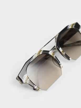 Charles & Keith Striped Cut-Off Frame Geometric Sunglasses