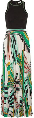 Emilio Pucci Stretch-ponte And Pleated Printed Stretch-jersey Maxi Dress - Green
