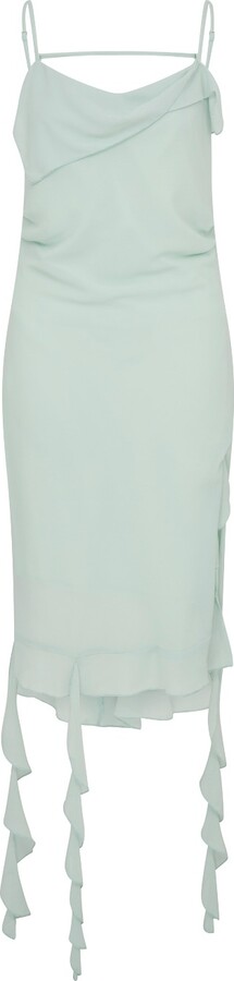 Sour Figs Green / Blue Ruffle Trimmed Slip Midi Dress In Sea Mist Green