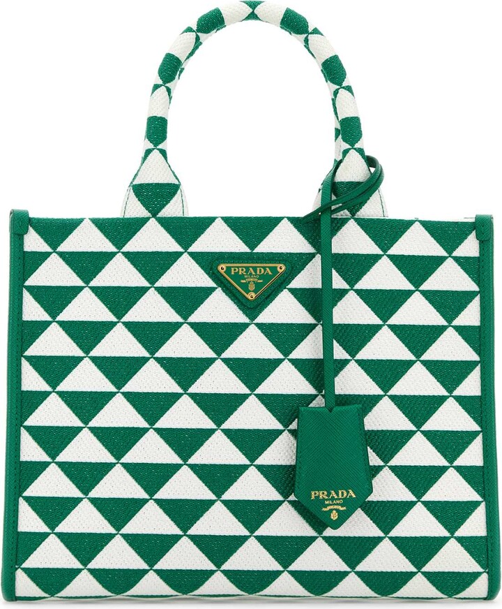 Prada Embroidered Fabric Small Symbole Shopping Bag