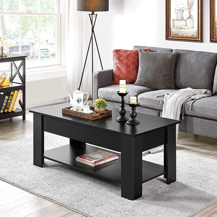 Yangming Lift Top Coffee Table with Storage Shelf/Hidden Compartment, Pull Up Coffee Table Gas
