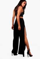 Thumbnail for your product : boohoo Crepe Extreme Split Wide Leg Trouser