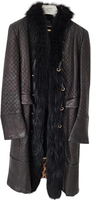 Roberto Cavalli Black Leather Coat for Women